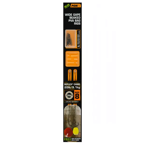 Fox EDGES™ Wide Gape Beaked PVA Bag Rigs 20lb Size 8 Brown & Green Predviazaný háčik