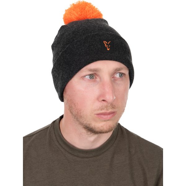 Fox Collection Bobble Hat Čierno-Oranžová Čiapka s brmbolcom