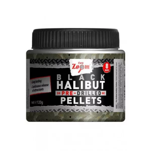 Carp Zoom CZ Čierne vŕtané pelety na háčik z halibuta, 20 mm, halibut, 120 g