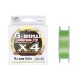 YGK G-soul X4 Upgrade PE - PE0,4(~0,105mm) 150m 4-vláknová pletená, fluo zelená farba Pletená šnúra