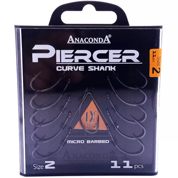 Anaconda Piercer CurveShank 2 Füles, Szakállas Pontyozó Horog 11db