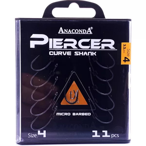 Anaconda Piercer CurveShank 4 Füles, Szakállas Pontyozó Horog 11db