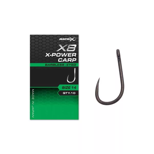 Matrix X8 X-Power Carp 12 Barbless Očkový, Háčik bez protihrotu 10ks