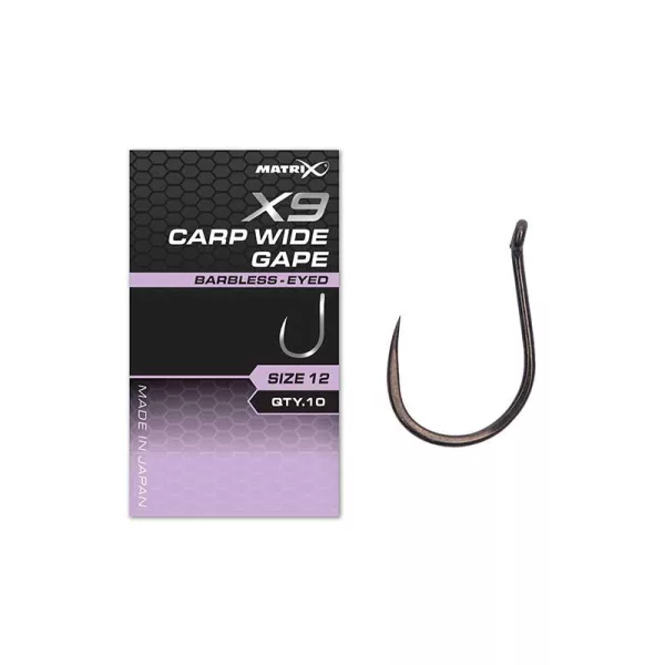 Matrix X9 Carp Wide Gape 10 Barbless Očkový, Háčik bez protihrotu 10ks
