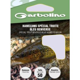   Garbolino Trout Reversed Blue Hooks To Nylon 10 s lopatkou, monofilný naviazaný háčik s protihrotom 10ks