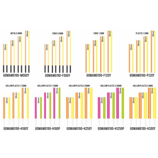 Garbolino Flotteurs Competition Series SP Dutý Plastový Anténový Set 2,50mm 6ks - Fialová a Zelená v 3 veľkostiach