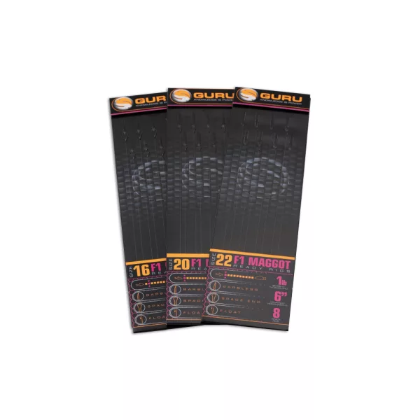 Guru F1 Maggot Hook Rig 22 Očkový, Bez protihrotu Predviazaný Monofilný Háčik 8ks