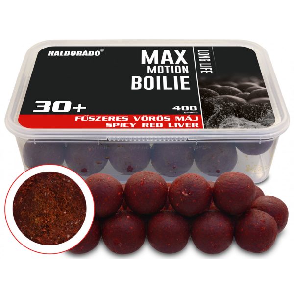 Haldorádó Max Motion Boilie Long Life Korenená Červená Pečeň 400gr 30mm Boilie