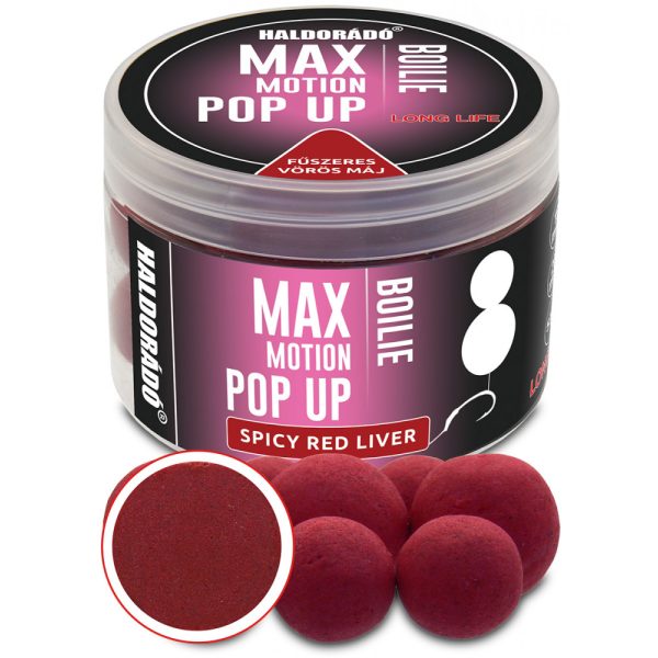 Haldorádó Max Motion Boilie Pop Up Korenená Červená Pečeň 50gr 16-20mm Boilie