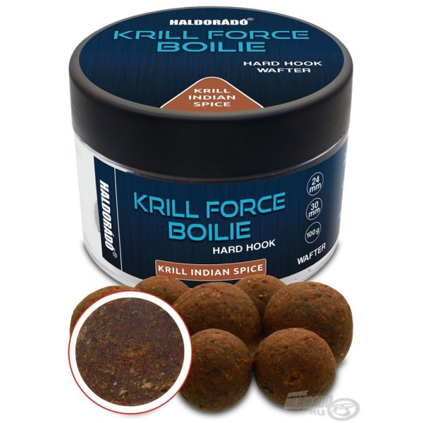 Haldorádó Krill Force Boilie Hard Hook Wafter 24, 30 mm Krill Indian Spice Nástrahové Boilies 100gr