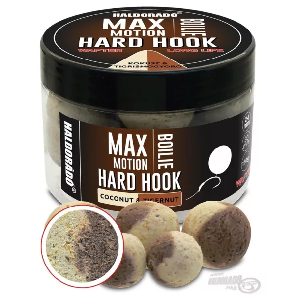 Haldorádó Max Motion Boilie Hard Hook Wafter 24, 30mm Kokos-Tigrí Orech Nástrahové Bojli 150gr