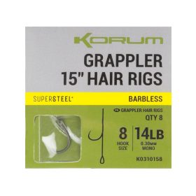   Korum Grappler Hair Rigs 38cm 8 Monofilový predviazaný háčik s očkom bez protihrotu