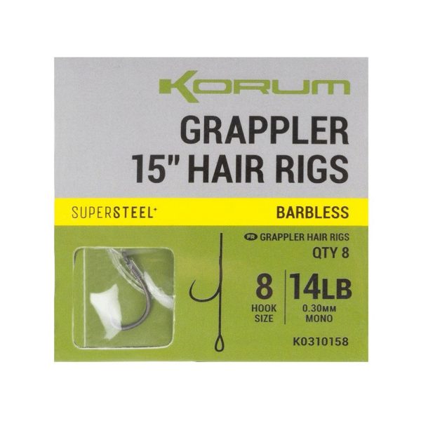 Korum Grappler Hair Rigs 38cm 8 Monofilový predviazaný háčik s očkom bez protihrotu