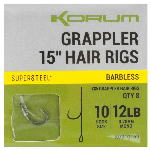 Korum Grappler Hair Rigs 38cm 10 Monofilový predviazaný háčik s očkom bez protihrotu