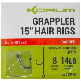   Korum Grappler Hair Rigs 38cm 10 Monofilový predviazaný háčik s očkom a protihrotom