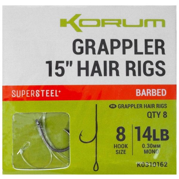 Korum Grappler Hair Rigs 38cm 10 Monofilový predviazaný háčik s očkom a protihrotom