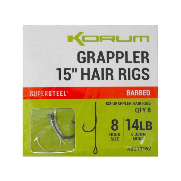 Korum Grappler Hair Rigs 38cm 14 Monofilový predviazaný háčik s očkom a protihrotom