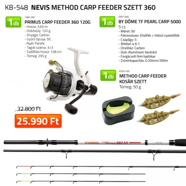 Nevis Primus Carp Feeder 360 120gr Prút s navijakom By Döme TF Pearl Carp 5000 s Method Kaprovým Feeder Košíkom (setom) Rybársky Set