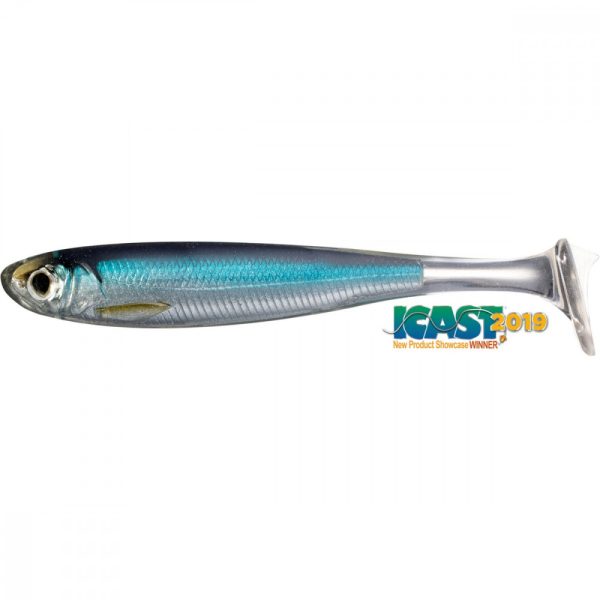 Livetarget Slow-Roll Shiner Paddle Tail Swimbait Silver/Blue 10cm Gumová nástraha 4ks