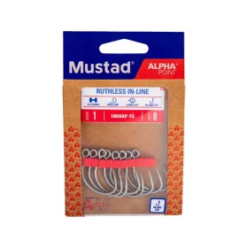   Mustad Ruthless In-Line Titan Steel 5/0 Očko, Bradatý Prívlačový Háčik 10ks