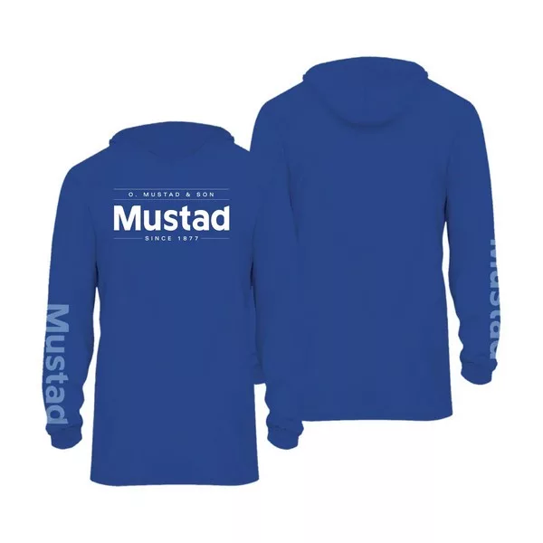 Mustad Modré Brand Longsleeve UV With Hood 2XL Tričko s dlhým rukávom a kapucňou