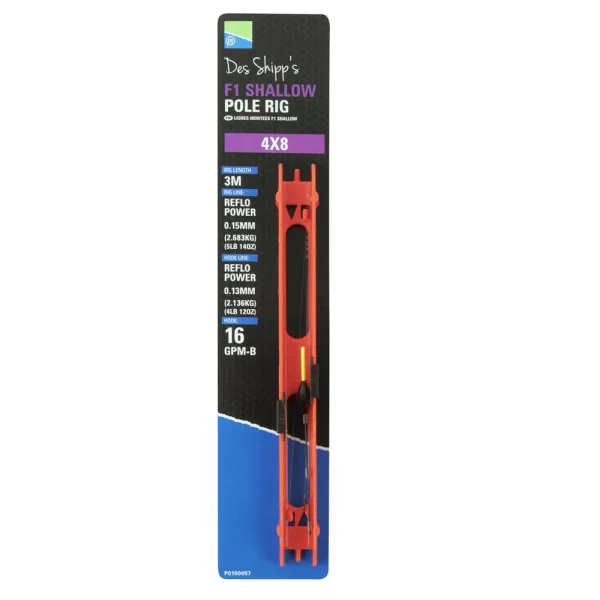 Preston 4x8 F1 Shallow Pole Rig Pripravená súprava na lov s deličkou