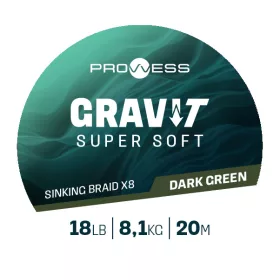   Prowess Gravi-T Super Soft X8 Tmavo zelená Potápavá pletená nadväzcová šnúra 18lb 20m