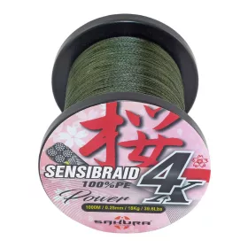   Sakura Sensibraid 4 pletená šnúra - GREEN 1000 M - 0.25 mm / 18Kg / 39.6Lbs