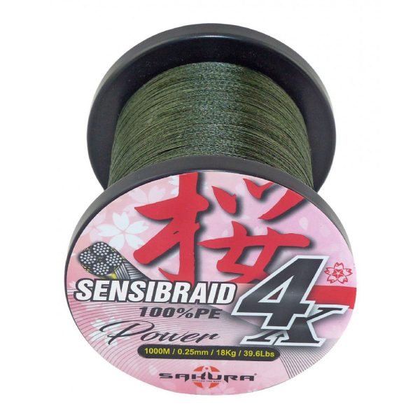 Sakura Sensibraid 4 pletená šnúra - GREEN 1000 M - 0.50 mm / 60Kg / 132Lbs