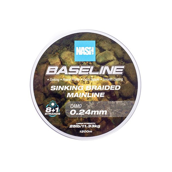 Nash Baseline Sinking Camo 0.24mm 1200m Pletená hlavná šnúra