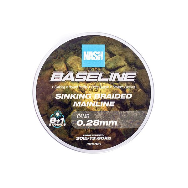 Nash Baseline Sinking Camo 0.28mm 1200m Pletená hlavná šnúra