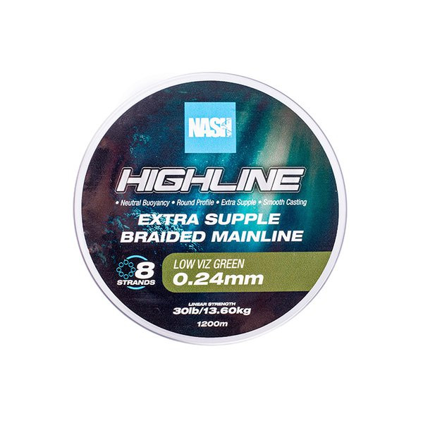 Nash Highline Zelená 0,24mm 1200m Pletená hlavná šnúra
