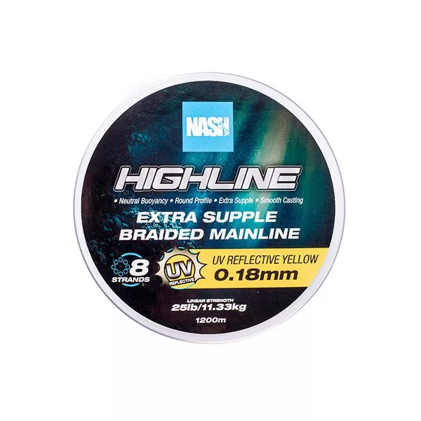 Nash Highline Extra Supple UV Yellow 0.18mm 1200m Pletená hlavná šnúra