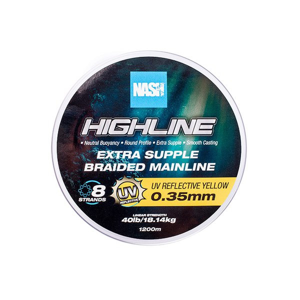 Nash Highline UV Žltá 0,35mm 1200m Pletená hlavná šnúra