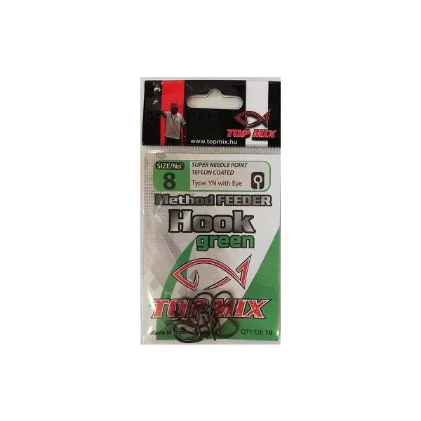Top Mix Method Feeder Zelený 8 Háčik na kapre s očkom, s protihrotom 10ks