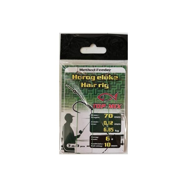Top Mix Method Feeder 6 Pletený predviazaný háčik s očkom a protihrotom, s nástrahovým tŕňom 3ks
