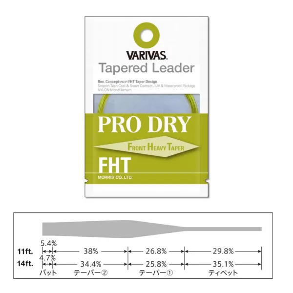 Varivas Kužeľový Nadväzec Tapered Leader Pro Dry FHT 7X 3,35m 0,104-0,36mm Muškársky Nadväzec