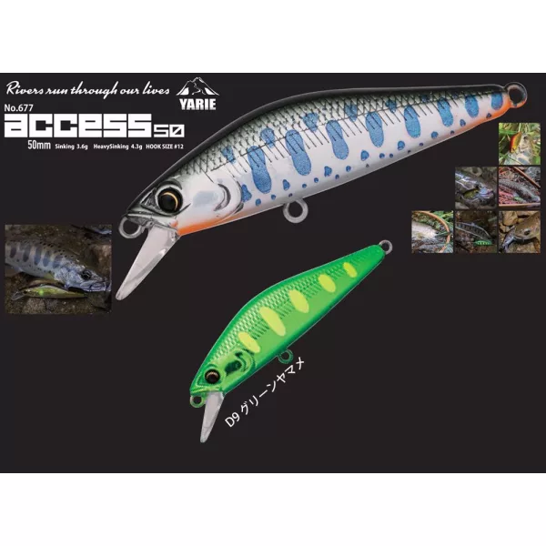 Yarie 677 Access HS 50mm 4,3gr D9 Green Yamame Wobbler