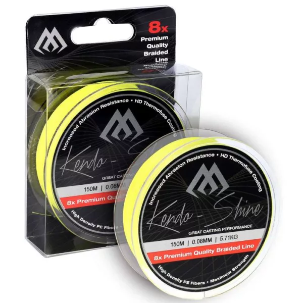 Mikado Kendo Shine Fluo Žltá 0,12mm 150m Pletená Hlavná Šnúra